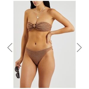 NWOT HUNZA G Flora seersucker bandeau bikini in  Cocoa Tan